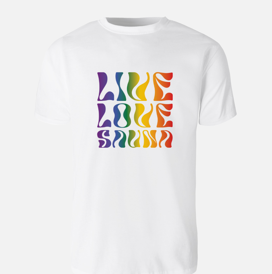 Live, love, sauna -T-paita, valkoinen