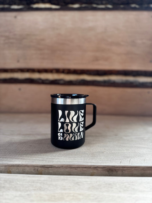 Live, love, sauna -metallinen termosmuki