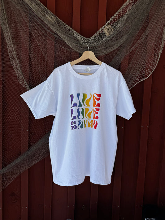 Live, love, sauna -T-paita, valkoinen