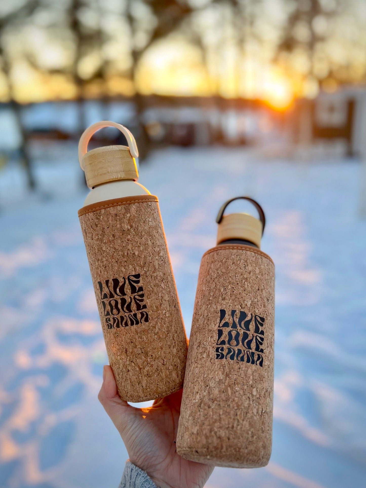Live, love, sauna -saunajuomapullo 0,5 l beige / musta