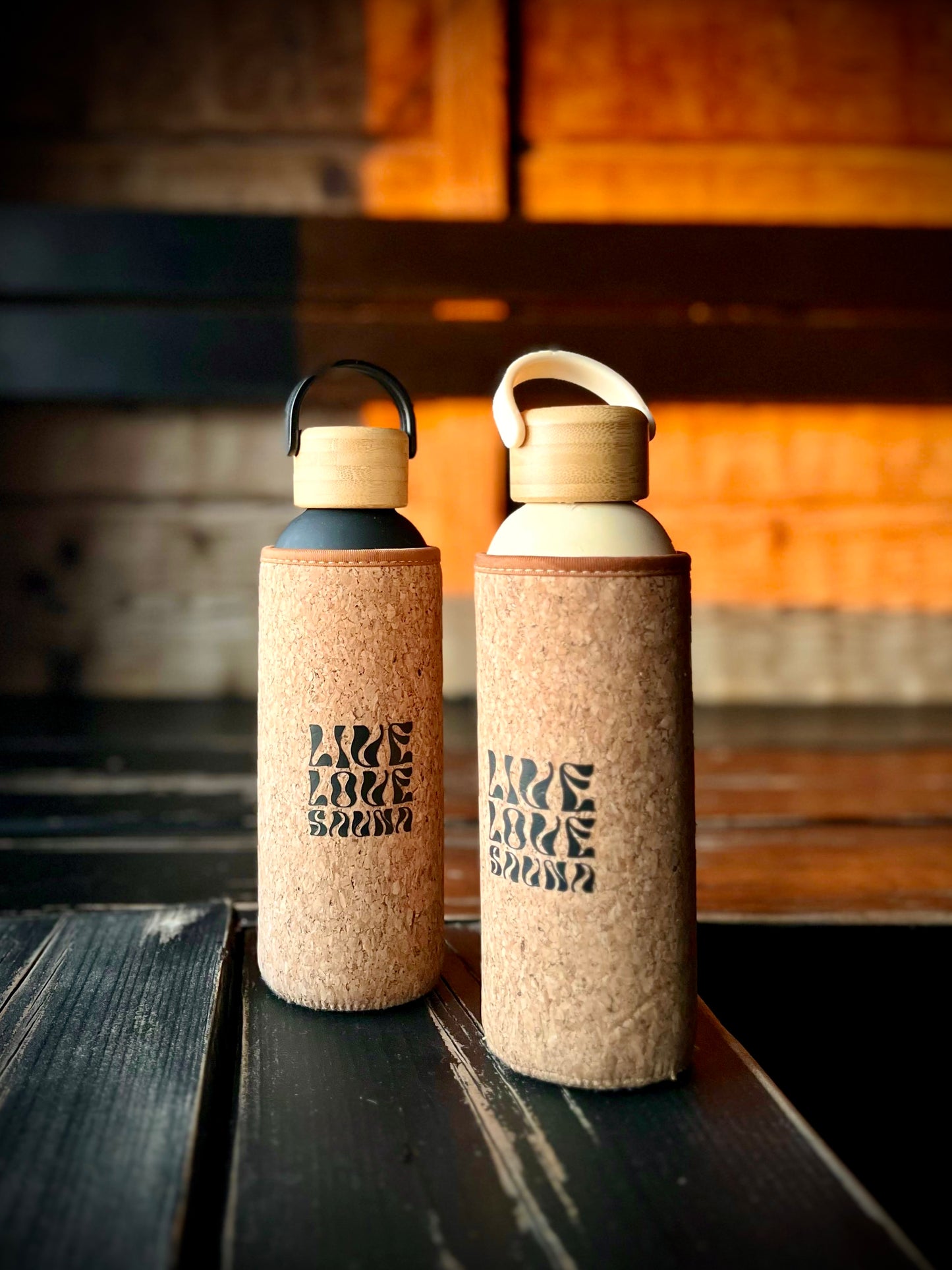 Live, love, sauna -saunajuomapullo 0,5 l beige / musta