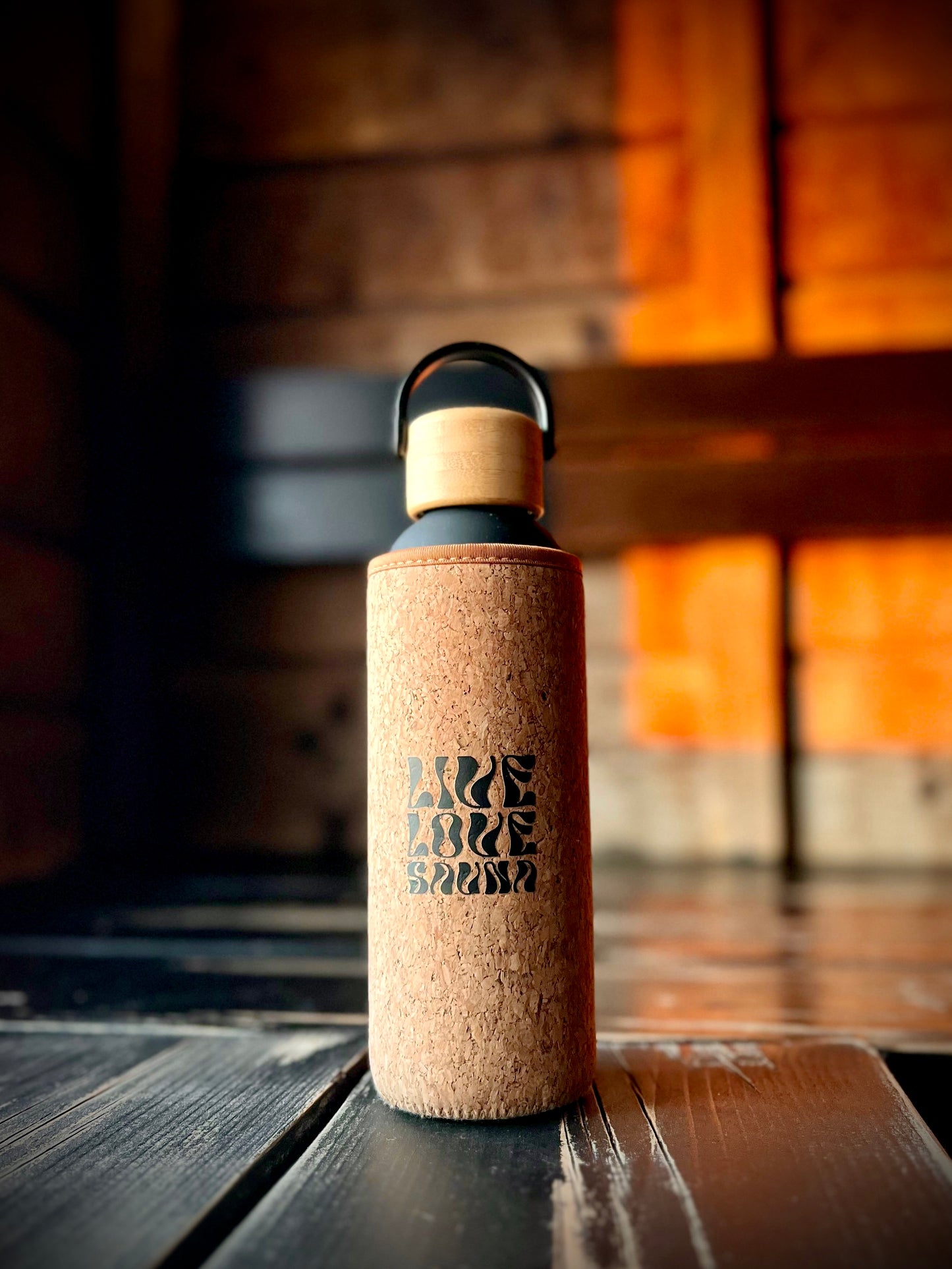Live, love, sauna -saunajuomapullo 0,5 l beige / musta