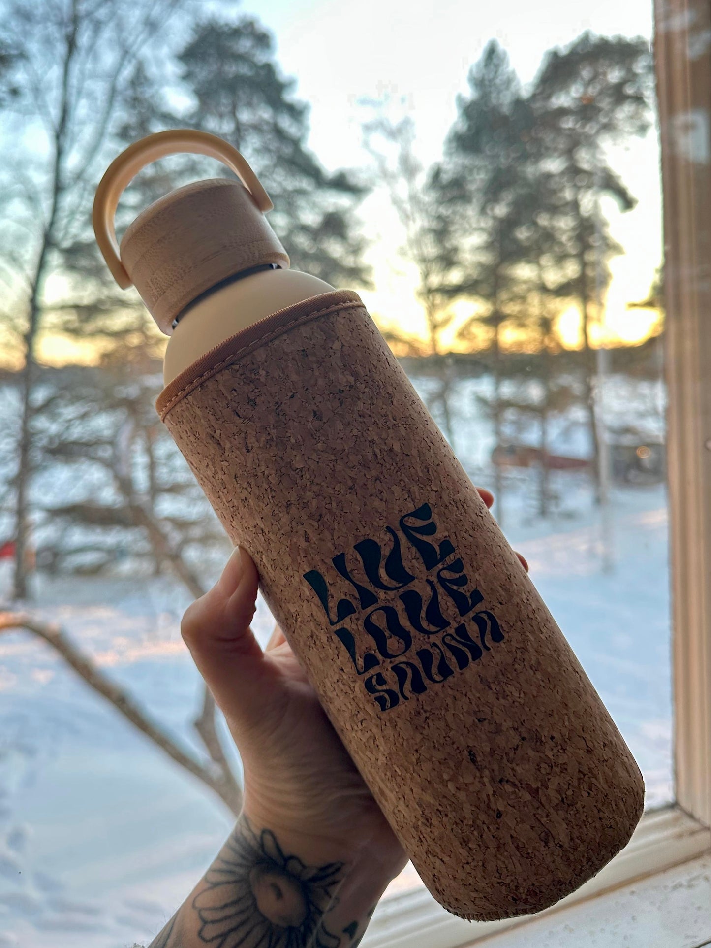 Live, love, sauna -saunajuomapullo 0,5 l beige / musta