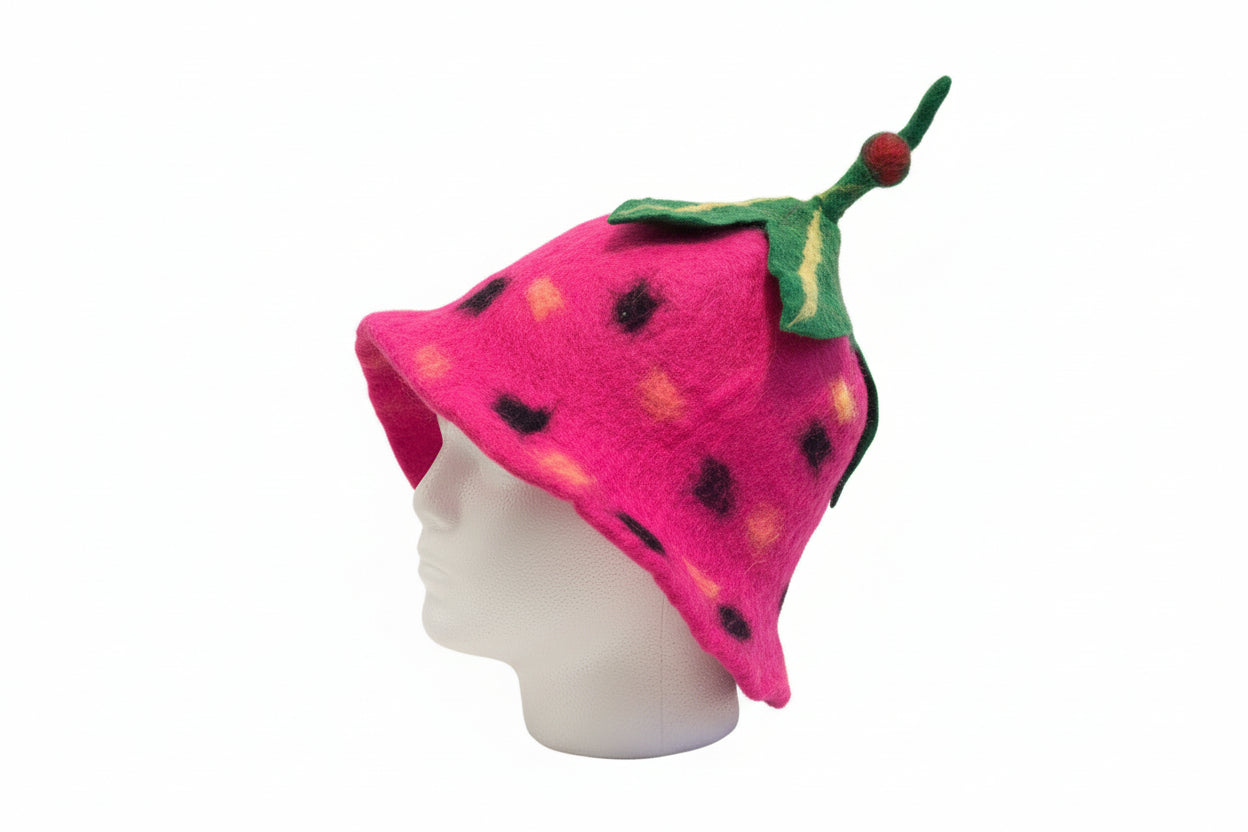 Pink Strawberry with Leaf and Fruit Design Sauna Hat