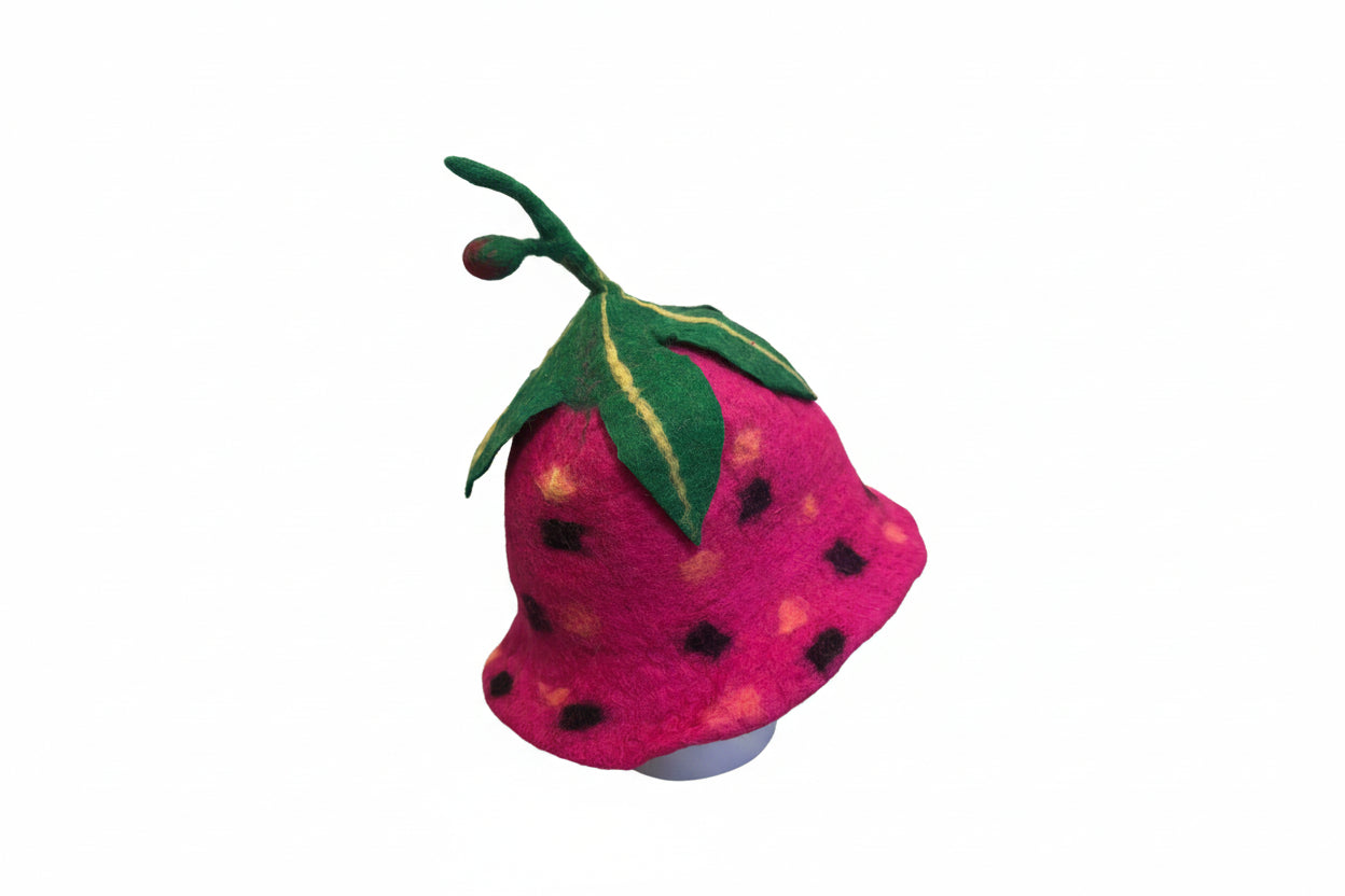 Pink Strawberry with Leaf and Fruit Design Sauna Hat