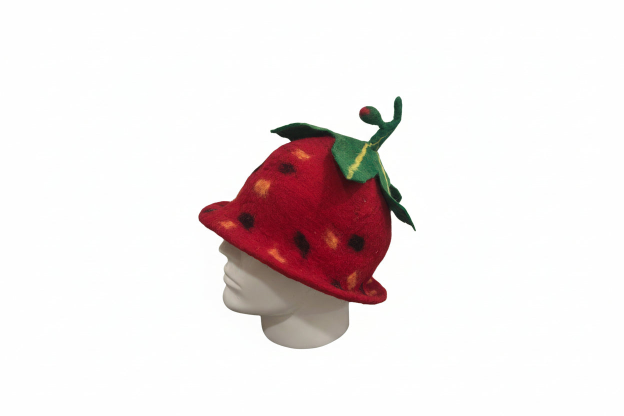 Red Strawberry with Leaf and Fruit Design Sauna Hat